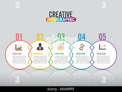 Infografiken design Vector und Marketing können Symbole für Workflow Layout, Schaltplan verwendet werden, Geschäftsbericht, Web Design. Business Konzept mit 5 Optionen. Stock Vektor