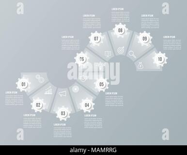 Infografiken design Vector und Marketing können Symbole für Workflow Layout, Schaltplan verwendet werden, Geschäftsbericht, Web Design. Business Konzept mit 10-Optionen Stock Vektor