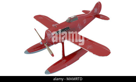 Rote Wasserflugzeug isoliert auf Weiss. Vorderansicht. 3D-Render. Abbildung: Stockfoto