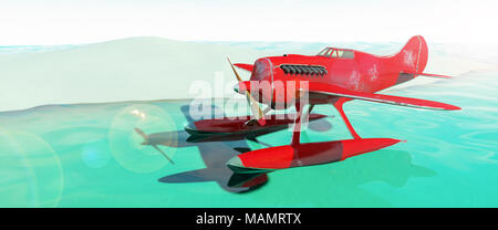 Wasserflugzeug am Strand. 3D-Render. Abbildung: Stockfoto