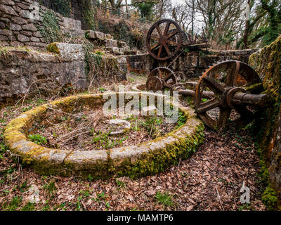 Die Überreste von Wasserrad in Luxulyan Tal, Cornwall. Stockfoto