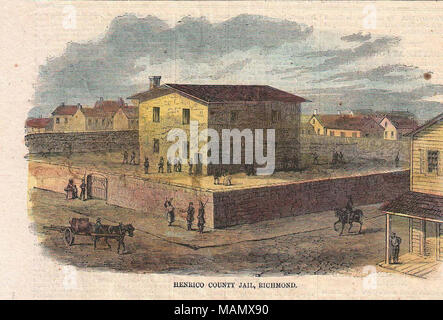 . Englisch: Dies ist eine seltene und attraktive Aussicht von Richmond, Virginia in der Mai Ausgabe 1862 von Harper gedruckt? s Wöchentlich. Zeigt Richmond kurz nach wurde es von der Union Armee nahe Ende der Halbinsel Kampagne während des Amerikanischen Bürgerkriegs beschlagnahmt. Union Truppen marschieren gezeigt, der Hauptstraßen nach oben und unten. Über der richtigen gibt es drei kleinere Ansichten, Henrico County Gefängnis, das Kapitol, und der Rebel Gefängnisse auf der Main Street. . Die Stadt von Richmond, Virginia. 1862 (veraltet) Stockfoto