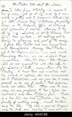 Bezüglich der Diskussion Frau Levison mit Frau Butler. Titel: Thomas Butler Gunn Tagebücher: Band 17, Seite 29, 25. Juni 1861. 25. Juni 1861. Gunn, Thomas Butler, 1826-1903 Stockfoto