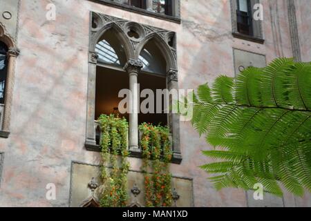 Die hängenden Nasturtiums in das Atrium des Isabella Stewart Gardner Museum im Fenway Viertel von Boston, Massachusetts, USA. Stockfoto