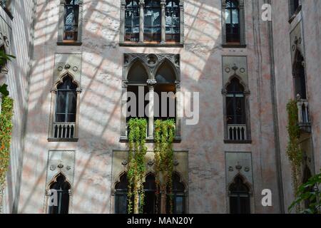 Die hängenden Nasturtiums in das Atrium des Isabella Stewart Gardner Museum im Fenway Viertel von Boston, Massachusetts, USA. Stockfoto