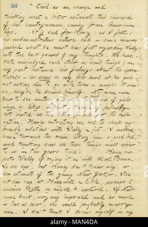 Beschreibt ein Gespräch mit Jesse Haney über Sally Edwards. Titel: Thomas Butler Gunn Tagebücher: Band 14, Seite 40, 7. Oktober 1860. Vom 7. Oktober 1860. Gunn, Thomas Butler, 1826-1903 Stockfoto