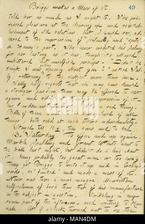 Beschreibt ein Gespräch mit Sally Edwards über Jesse Haney. Titel: Thomas Butler Gunn Tagebücher: Band 14, Seite 53, 12. Oktober 1860. 12. Oktober 1860. Gunn, Thomas Butler, 1826-1903 Stockfoto