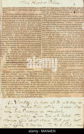 Zeitung Ausschnitt bezüglich einer Nacht Kreuzfahrt mit dem New Yorker Hafen Polizei übernommen. Titel: Thomas Butler Gunn Tagebücher: Band 18, Seite 11, 12. Oktober 1861. 12. Oktober 1861. Gunn, Thomas Butler, 1826-1903 Stockfoto