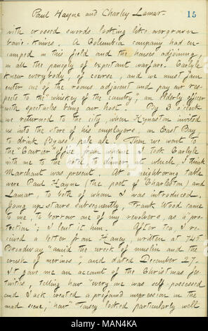 Beschreibt eine Reise nach Sullivan's Island. Titel: Thomas Butler Gunn Tagebücher: Band 15, Seite 22, 4. Januar 1861. 4. Januar 1861. Gunn, Thomas Butler, 1826-1903 Stockfoto