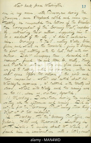 Beschreibt einen Abend mit der Edwards Familie verbracht. Titel: Thomas Butler Gunn Tagebücher: Band 16, Seite 19, 10. März 1861. 10. März 1861. Gunn, Thomas Butler, 1826-1903 Stockfoto