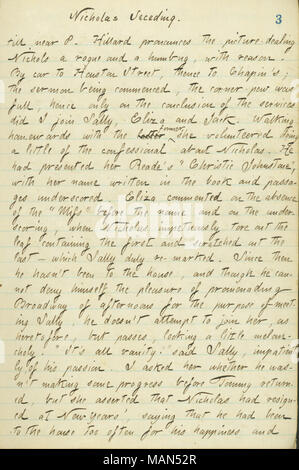 Beschreibt ein Gespräch mit Sally Edwards über Nicholas. Titel: Thomas Butler Gunn Tagebücher: Band 16, Seite 9, März 3, 1861. Vom 3. März 1861. Gunn, Thomas Butler, 1826-1903 Stockfoto