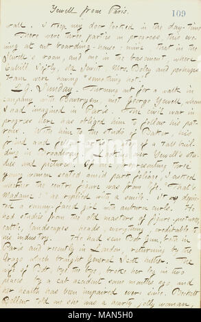 Bezüglich treffen Künstler George Yewell nach seiner Rückkehr aus Paris. Titel: Thomas Butler Gunn Tagebücher: Band 18, Seite 121, 28. Dezember 1861. 28. Dezember 1861. Gunn, Thomas Butler, 1826-1903 Stockfoto