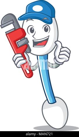 Klempner Wattestäbchen Maskottchen Karikatur Stock Vektor