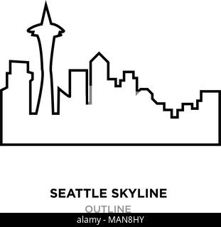 Seattle skyline Umrisse auf weißem Hintergrund, Vector Illustration Stock Vektor