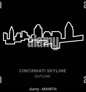 Weißer Rand Cincinnati skyline Umrisse auf schwarzem Hintergrund, Vector Illustration Stock Vektor