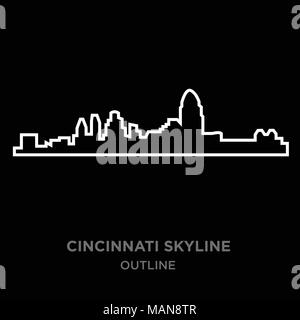 Weißer Rand Cincinnati skyline Umrisse auf schwarzem Hintergrund, Vector Illustration Stock Vektor