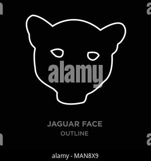 Weißer Rand jaguar Gesicht Umrisse auf schwarzem Hintergrund, Vector Illustration Stock Vektor