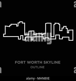 Weißer Rand Fort Worth skyline Umrisse auf schwarzem Hintergrund, Vector Illustration Stock Vektor