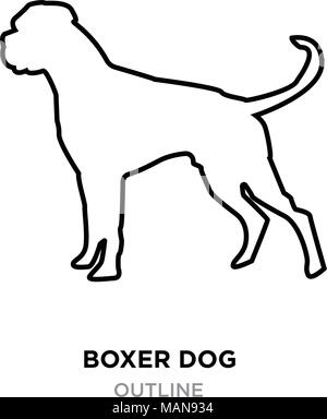 Boxer Hund Umrisse auf weißem Hintergrund, Vector Illustration Stock Vektor