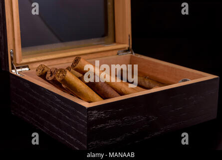 Reiches Aroma von Zigarren Flucht aus einem Humidor Stockfoto