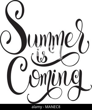 Der Sommer kommt Schriftzug. Elemente für Einladungen, Poster, Grußkarten. Seasons Greetings Stock Vektor