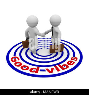 Zwei kleine Unternehmen Charakter Händeschütteln mit guten vibes, positive Konzept 3D-Rendering Stockfoto