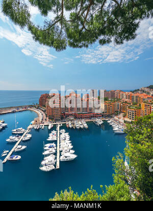 Panoramablick auf Luxus Yachten im Hafen von Monaco Stockfoto
