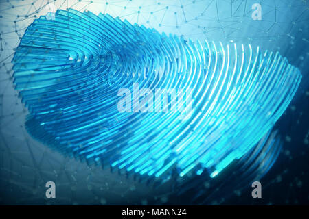 3D-Illustration Fingerprint Scan bietet Sicherheit für den Zugang mit Biometrie Identifikation. Konzept Fingerabdruck Schutz. Stockfoto
