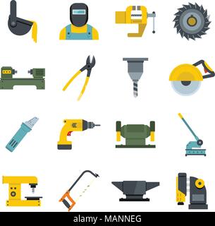 Metallverarbeitung Icons Set Vector flach Stock Vektor