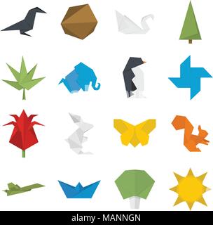 Origami Icons Set Vector flach Stock Vektor