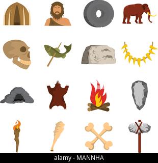 Caveman Icons Set Vector flach Stock Vektor