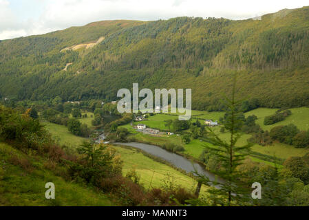 Rheidol Valley Railway, Blick hinunter auf Rheidol fällt vom Bahnhof Stockfoto