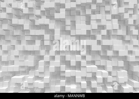 Weiße geometrische Cube, würfelförmige, Boxen, Plätze Form abstrakter Hintergrund. Abstrakte weißen Blöcken. Vorlage Hintergrund für ihr Design, 3D-Rendering Stockfoto