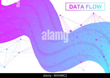 Big Datenfluss. Künstliche Intelligenz und Machine Learning Konzept. Digitale analytics Konzept mit Graphen und Diagrammen. Finanzplan Infografik. Vector Illustration. Stock Vektor