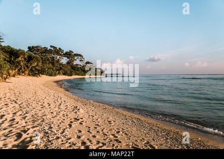 Der Strand mit weißem Sand auf der Insel Neil im warmen Abendlicht. Andaman und Nicobar Inseln. Indien. Stockfoto