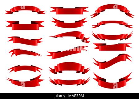 Sammlung von Rot leer ribbon Banner auf weißem Hintergrund Stock Vektor