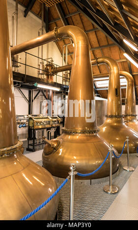 Pot Still ist im Arran Distillery, Isle of Arran, Schottland, Großbritannien. Stockfoto