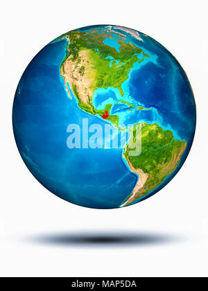 Guatemala in rot Modell des Planeten Erde schwebt im Raum. 3D-Abbildung auf weißem Hintergrund. Elemente dieses Bild von der NASA eingerichtet. Stockfoto