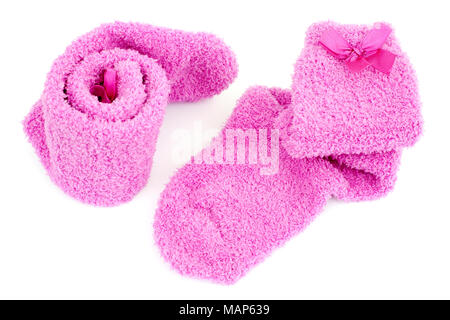 Rosa Socken für das Baby auf Weiß Stockfoto
