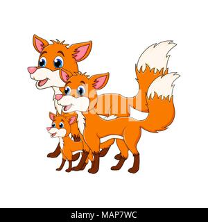 Cartoon fox Familie isoliert auf weißem Hintergrund Stock Vektor