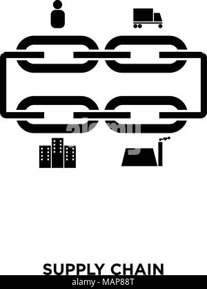 Supply Chain Symbol auf weißem Hintergrund, in Schwarz, Vektor icon Abbildung Stock Vektor