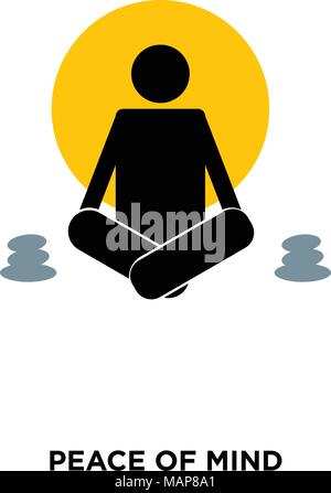 Frieden des Verstandes Symbol auf weißem Hintergrund, in den Farben Schwarz und Gelb, ein Mann zu meditieren, Vektor icon Abbildung Stock Vektor