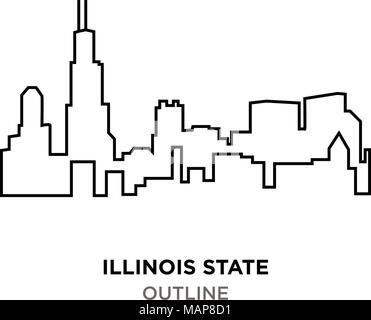 Illinois State Umrisse auf weißem Hintergrund Stock Vektor