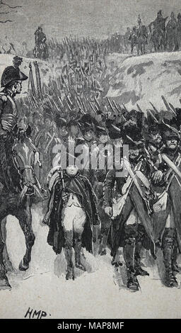 Französische Revolucionary Kriege. Der französische General Jean-Charles Pichegru Armee. 1793. Rhein vor. Gravur, 19. Stockfoto