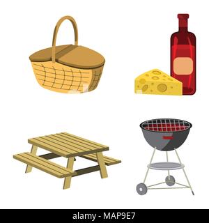 Satz von Picknick Symbol. BBQ-Label auf weißem Hintergrund. Cartoon Stil. Vector Illustration. Stock Vektor