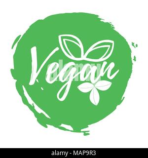 Vegan label. Gesunde und ökologische Lebensmittel. Font mit der Bürste. Nahrungsmittelintoleranz Symbole und Abzeichen. Vector Illustration Symbol. Stock Vektor