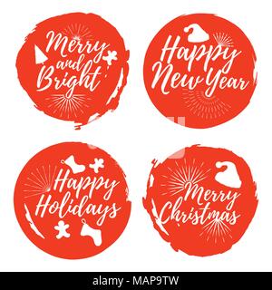 Satz von Weihnachten label.Font mit der Bürste. XMas-Abzeichen. Vector Illustration Symbol mit Sunburst. Stock Vektor