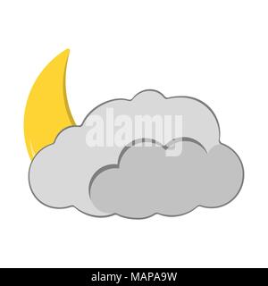 Mond mit Cloud-Symbol. Wetter label für Web auf weißem Hintergrund. Cartoon Vector Illustration. Stock Vektor