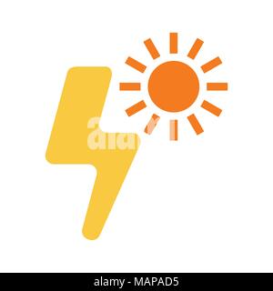 Licht und Sonne Symbol. Sun Energy Label für Web auf weißem Hintergrund. Flache Vector Illustration. Stock Vektor