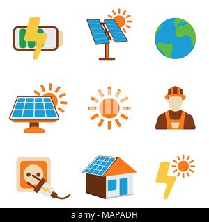 Einstellen der Solarenergie Symbol. Energy Label für Web auf weißem Hintergrund. Flache Vector Illustration. Stock Vektor